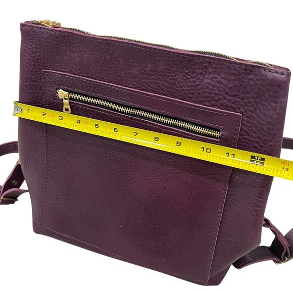 Portland Leather Goods Backpack Purse In Plum Purple With Gold Zippers & Adjusta - Picture 7 of 14